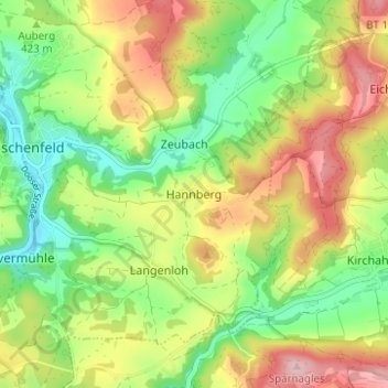 Mapa topográfico Hannberg, altitud, relieve