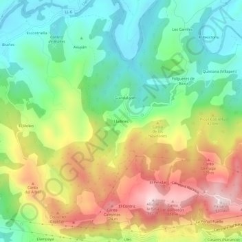 Mapa topográfico Ladines, altitud, relieve