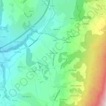 Mapa topográfico La Chiesaz, altitud, relieve