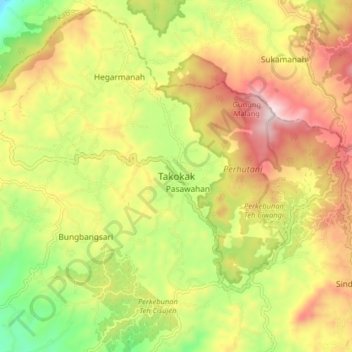 Mapa topográfico Takokak, altitud, relieve