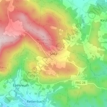 Mapa topográfico Solla, altitud, relieve