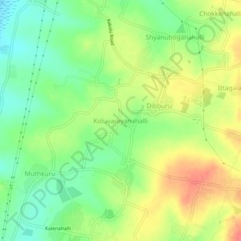 Mapa topográfico Koluvarayanahalli, altitud, relieve