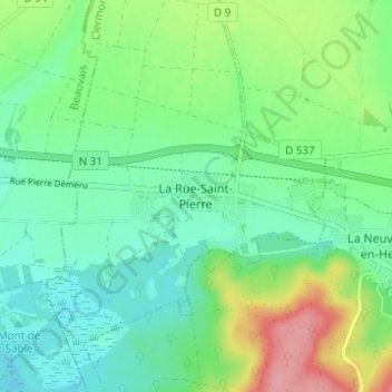 Mapa topográfico La Rue-Saint-Pierre, altitud, relieve