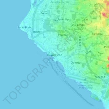 Mapa topográfico Oranjestad, altitud, relieve