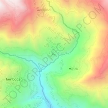 Mapa topográfico Utao, altitud, relieve