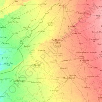 Mapa topográfico Firozpur, altitud, relieve