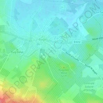 Mapa topográfico Les Alicantes, altitud, relieve