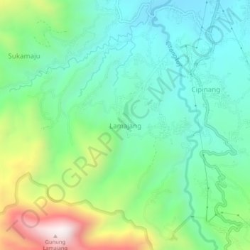 Mapa topográfico Lamajang, altitud, relieve