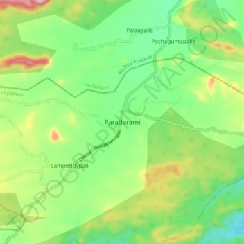 Mapa topográfico Paradarami, altitud, relieve