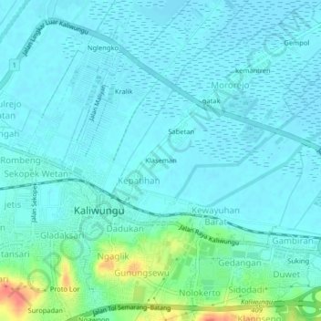 Mapa topográfico Klaseman, altitud, relieve