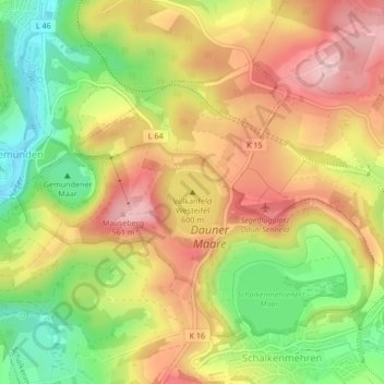 Mapa topográfico Vulkanfeld Westeifel, altitud, relieve