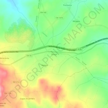 Mapa topográfico Granja, altitud, relieve