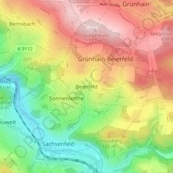 Mapa topográfico Beierfeld, altitud, relieve