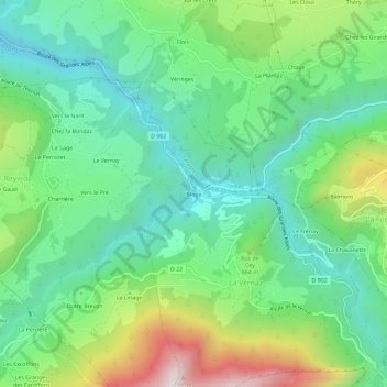 Mapa topográfico Bioge, altitud, relieve
