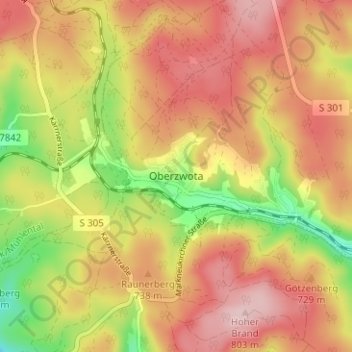 Mapa topográfico Oberzwota, altitud, relieve