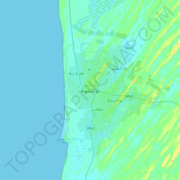Mapa topográfico Nuakchot, altitud, relieve