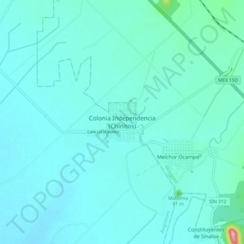 Mapa topográfico Colonia Independencia (Chinitos), altitud, relieve