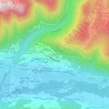 Mapa topográfico Vers le Mont, altitud, relieve