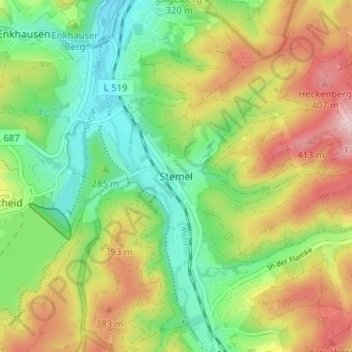 Mapa topográfico Stemel, altitud, relieve