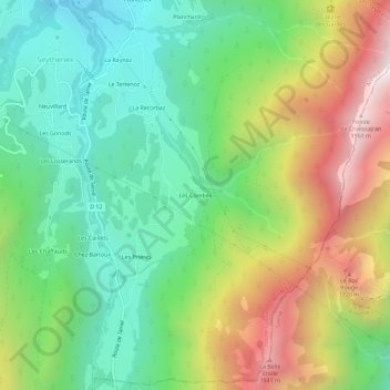 Mapa topográfico Les Combes, altitud, relieve