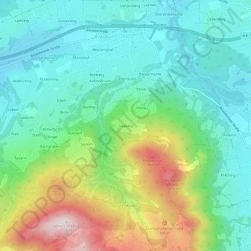 Mapa topográfico Sagberg, altitud, relieve