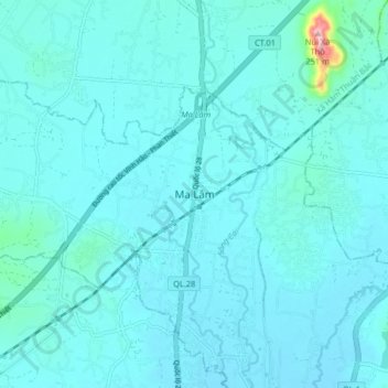 Mapa topográfico Ma Lâm, altitud, relieve