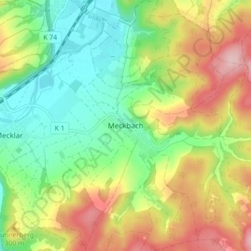 Mapa topográfico Meckbach, altitud, relieve