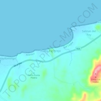 Mapa topográfico Punta Cangrejo, altitud, relieve