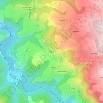 Mapa topográfico Vergues, altitud, relieve
