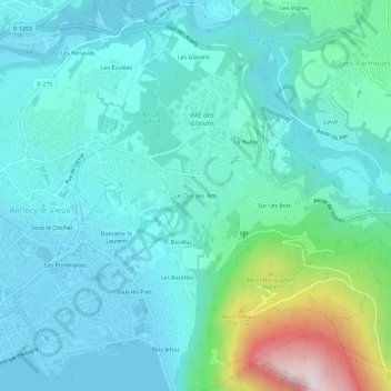 Mapa topográfico Le Clos des Arts, altitud, relieve