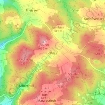 Mapa topográfico Letzau, altitud, relieve