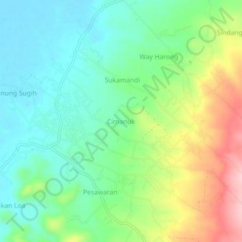 Mapa topográfico Cimanuk, altitud, relieve