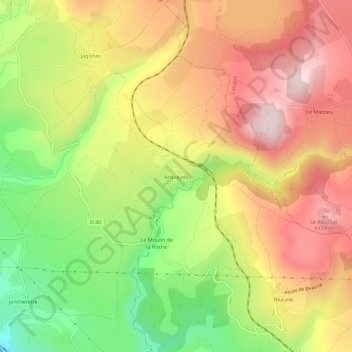 Mapa topográfico Arquejols, altitud, relieve
