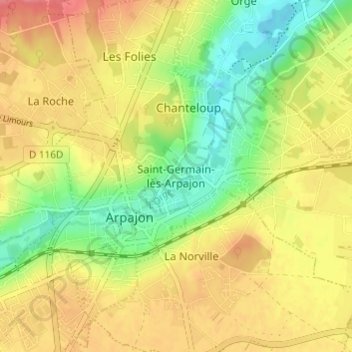 Mapa topográfico Saint-Germain-lès-Arpajon, altitud, relieve