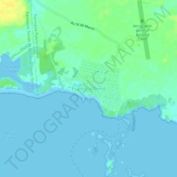 Mapa topográfico Puerto Villamil, altitud, relieve