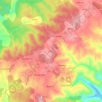 Mapa topográfico Cepos, altitud, relieve