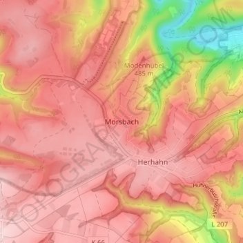 Mapa topográfico Morsbach, altitud, relieve