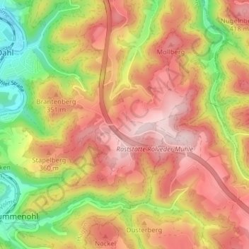 Mapa topográfico Bölling, altitud, relieve