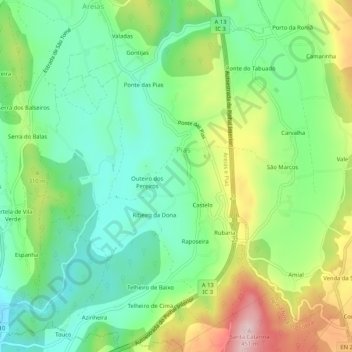 Mapa topográfico Pias, altitud, relieve