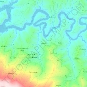 Mapa topográfico Lomba, altitud, relieve