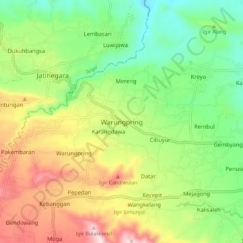 Mapa topográfico Warungpring, altitud, relieve