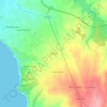 Mapa topográfico Geraldes, altitud, relieve