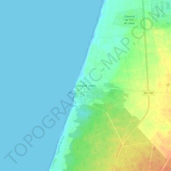 Mapa topográfico Costa de Lavos, altitud, relieve