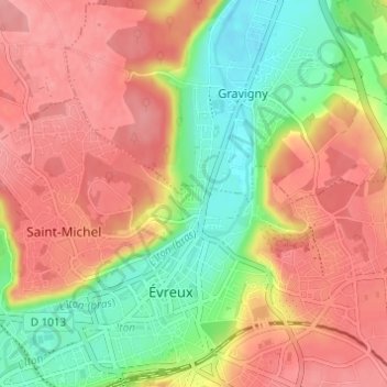 Mapa topográfico La Cavée Rouge, altitud, relieve