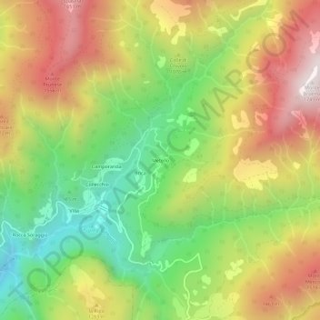 Mapa topográfico Metello, altitud, relieve