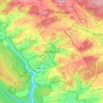 Mapa topográfico Neubrunn, altitud, relieve