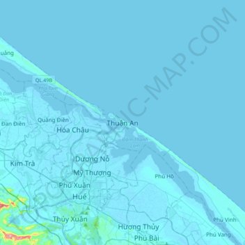 Mapa topográfico Thuan An Ward, altitud, relieve