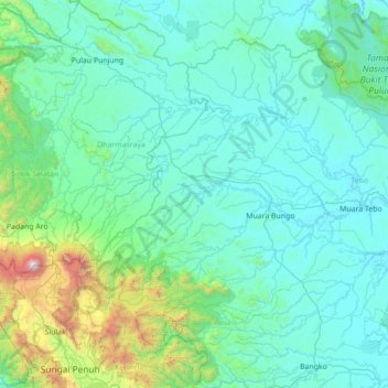 Mapa topográfico Bathin II Pelayang, altitud, relieve