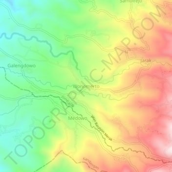 Mapa topográfico Wonomerto, altitud, relieve