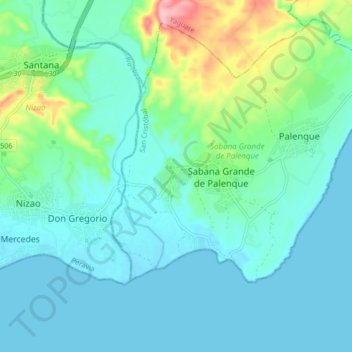 Mapa topográfico Juan Barón, altitud, relieve